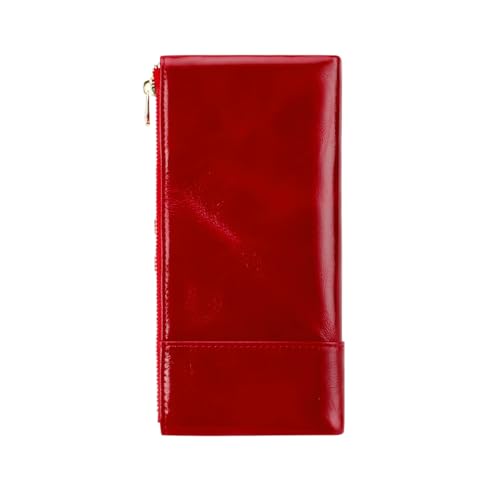 Women's RFID Blocking Wallet Soft Leather Clutch Money Ladies Purse Slim Card Holder Organizer Zip Pocket (3013-Red)2