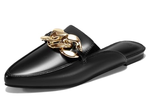 Image of Juliet Holy Womens Mules Flats Pointed Toe Backless Loafers Slip on Metal Chain Slides