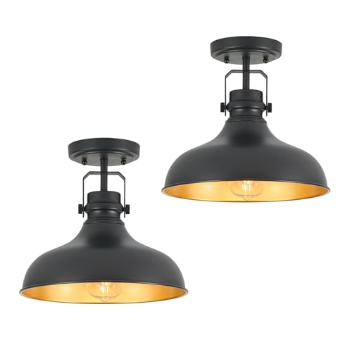 Image of Metal Semi Flush Mount Light Fixture 11.4 inch Ceiling Light Black | ETL Certificate,Hallway Light Fixtures for Kitchen,Hall,Bedroom,Bathroom,Entryway 2 pack