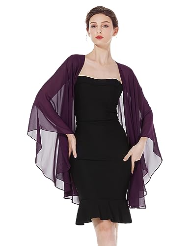 BEAUTELICATE Chiffon Schal Stola Bolero Damen Für Abendkleid Festlich Hochzeit Braut Frühling Sommer Jacke (Plum, Einheitsgröße)