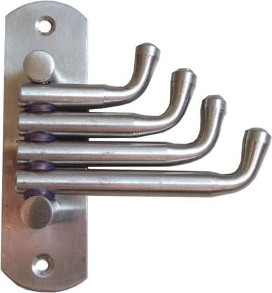 Simax Stainless Steel Flexible 4 Pin Bathroom Hooks Cloth Hanger Wall Hook Door Hooks for Hanging Keys Clothes Towel Steel Hook (Finish Silver Glossy) (1)