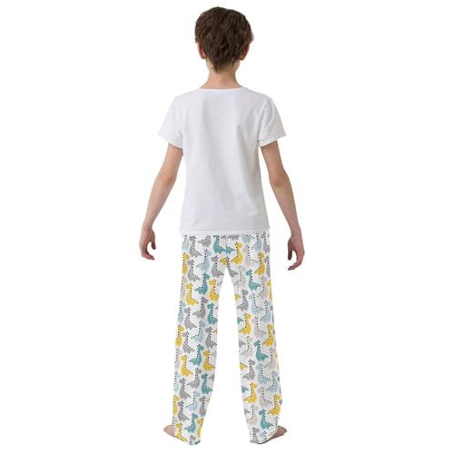 ZZXXB Colorful Cartoon Dinosaur Boys Long Pants Soft Trousers Elastic Waist Kids Lounge Bottoms with Pockets S-XL3