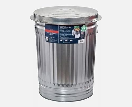 31-Gallon Steel Trash Can - Heavy Duty Metal Garbage Bin with Lid - Outdoor/Indoor Use - Quiet Close Swing Top