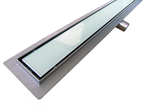 Bernstein GL02 Odpływ liniowy do prysznica 70 cm - stal nierdzewna SUS304, odwodnienie liniowe z białą szklaną pokrywą, niski syfon 67 mm, wydajność 30 l/min, odpływ prysznicowy z regulacją
