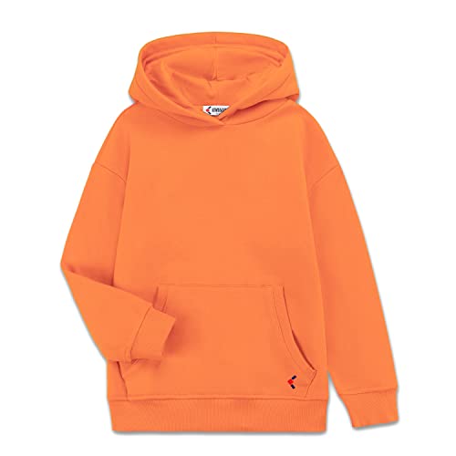 Kids Basic Sweatshirts soft brushed fleece Pullover Hoodie classic for Boys and Girls(3-12Years)(Orange, M)