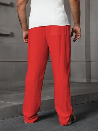 Men's Linen Pants Yoga Beach Pants Loose Casual Summer Vacation Elastic Waist Drawstring Loose Pants with Pockets3