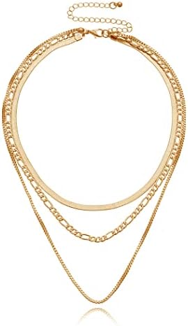 Jeairts Punk Layered Necklace Snake Bone Choker Necklaces Minimalist Necklace Chain Jewelry for Women and Girls (Gold)