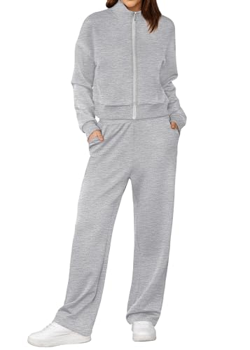 Image of XIEERDUO Lounge Sets for Women 2025 Sweatsuit 2 Piece Outfits Sweatshirt Wide Leg Sweatpant Tracksuit Matching Set