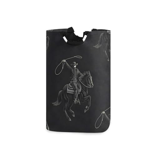 Jihqo Laundry Hamper Basket Cowboys Black Collapsible Nursery Storage Bin Waterproof Clothing Baskets for Home Bedroom Bathroom Washing Room