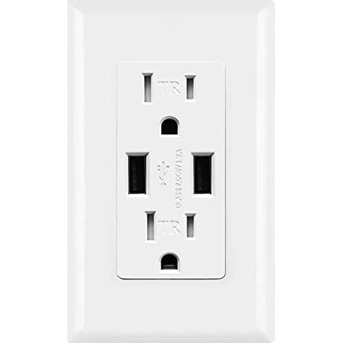 Micmi 24W 4.8A Dual High Speed USB A Wall Outlet, 15 Amp TR Receptacle Type A for iPhone/iPad/Samsung/LG/HTC/Android Devices, w/Wall Plate, UL Listed (1, White, 15Amp 24W USB A) 15Amp 24W US