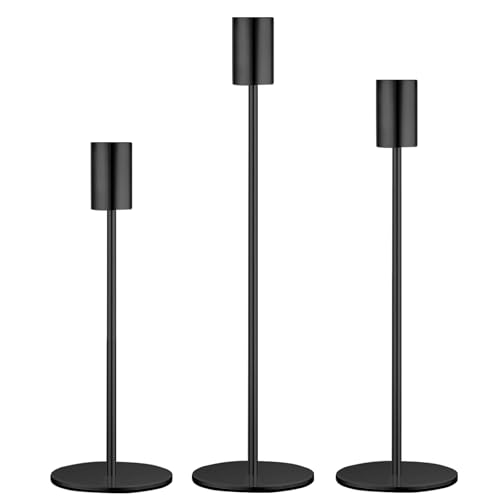 AiiBowy Chandelier Bougeoir Noir [3 Pièces] Hauts Vintage Bougie Chandelier 22/27/32cm, Coniques Bougeoirs en Métal pour Maison, Fêtes, Mariage, Noël,...