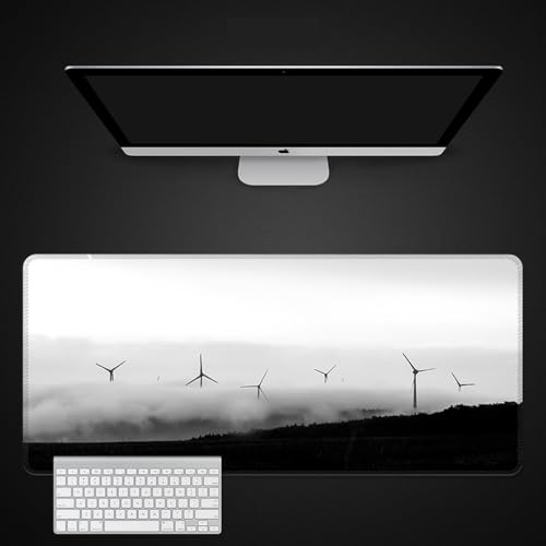北欧スタイル、 XL (80cm x 30cm)、拡張大型マウスマット デスクパッド、ステッチエッジ、滑り止めラバーベース、キーボードパッド (11.8 x 31.5インチ) (発電ファン)