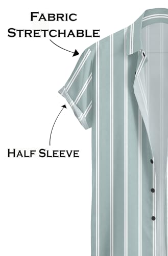 Image of Vertical Striped Short Sleeve Casual Shirt for Men, Stratchable 100% Spandex Material,Black and White