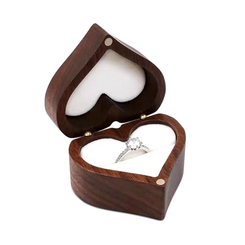 WisePoint Caja de anillos en forma de corazón, joyero de madera con una sola ranura, soporte romántico para anillos de boda para anillos, aretes, caja de anillo de compromiso para propuesta,