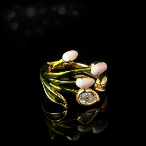 Kokoma Elegant Tulip Flower Open Statement Ring for Women CZ Crystal Floral Wrap Finger Band Leaf Anniversary Wedding Rings Eternity Ring3