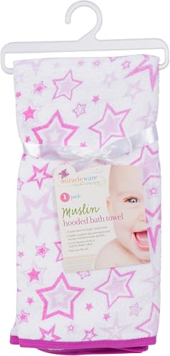 Image of Baby Hooded Bath Towel - Super Soft Terry Cloth with Muslin Hood - Naturally Absorbent for Quick Drying - Gentle, Durable, & Long-Lasting - Perfect for Newborns & Infants (Pink Stars, 1-Pack)