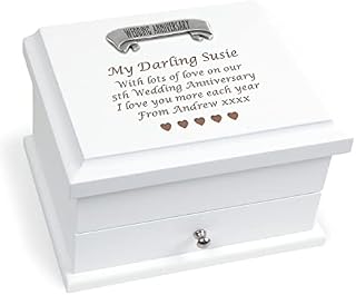Girls 5th Wood Wedding Gift Engraved Jewellery Storage Organiser Box