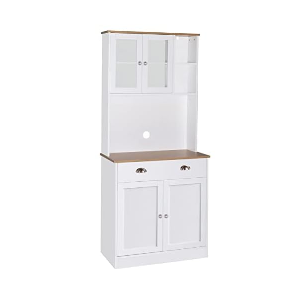 MUPATER 72'' Kitchen Pantry Cabinet Storage Hutch with Microwave Stand, Freestanding Pantry Buffet Cabinet with Adjustable Shelves, Cupboard and Drawer for Home, White
