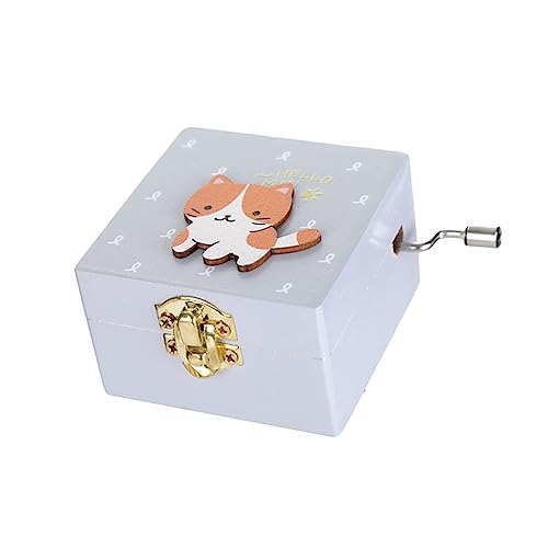 TOPBATHY Scatola Musicale Legno Forma di Gattino Carillon Manovella per Decorazioni di Compleanno e Regali per e Natale Colori e Stili Variabili