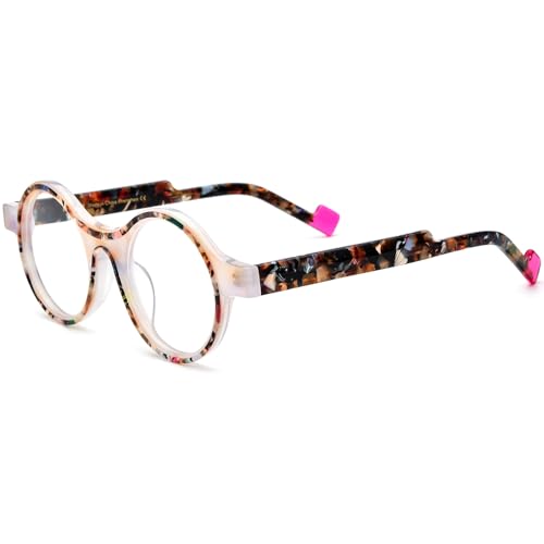 Image of HEPIDEM Multicolor Acetate Glasses Frame Women,Oversize Round Optical Eyeglasses 9345