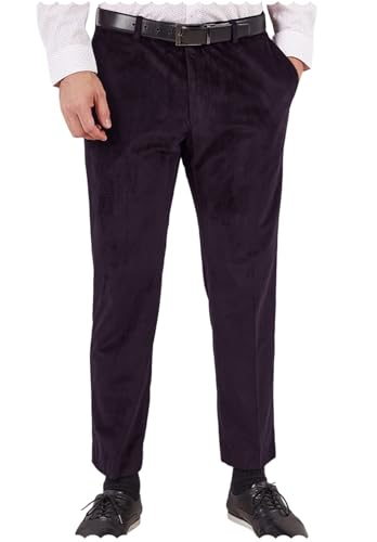 Men's Velvet Pants Casual Flat Front Wrinkle-Resistant Hidden Expandable Waist Suit Trousers for Men
