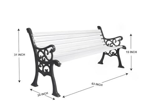 Image of Amazon Brand - Solimo Cast Iron 3 Seater Garden Bench | Durable Outdoor Park Bench for Balcony Patio Terrace, Living Room | Ideal Outdoor-Indoor Seating Furniture (White)