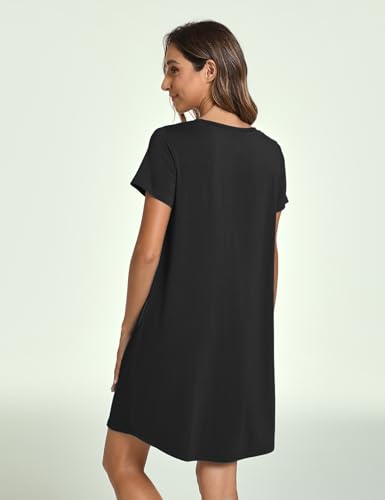 GYS Bamboo Viscose Women's Nightgowns Classic Short Sleeve V Neck Sleep Dress4