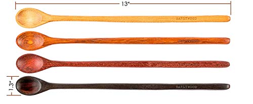 Earlywood 13-Inch Long Handle Wooden Tasting Spoons Set of 4 - Perfect for Mixing Stirring Cooking and as Tea Coffee Cocktail Honey Stirrer Spoon - Wood Tasting Spoon Utensils Hand Crafted in USA - Thumbnail 4