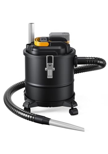 DeForce Aspiradora de cenizas para estufas de pellets y leña, inalámbrica, 4 galones con filtro, manguera, ruedas, tanque de almacenamiento de metal, para batería DeWalt de 20 V, solo herramienta