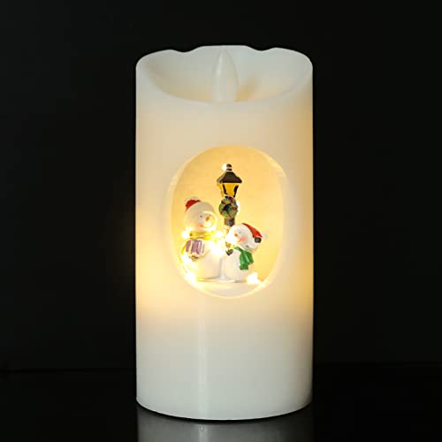 Eldnacele Christmas Spinning Flameless Candles With Music And Swirling Scene, 6H Timer Battery Operated White Wax Led Pillar Candle Decoration For Holiday Gifts (Snowman) #TOP20