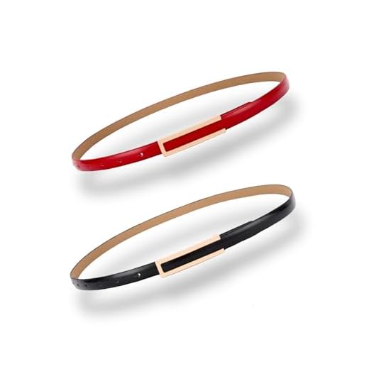 Cinto feminino moderno, elegante, cinto de couro envernizado skinny, cinto de cintura fina, fivela dourada, Pacote com 2, preto e vermelho, For Waist 30"- 36", Women Size M-L, 6-8