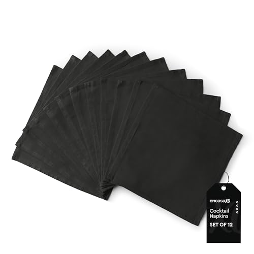 Image of Encasa XO Dining Cocktail Napkins 12 pcs (1 Dozen) Set of Large 23x23 cm (9 inchx9 inch) - Charcoal Grey - Absorbent Heavy Cotton Party Fabric Machine Washable for Home Restaurant Banquet & Hotel