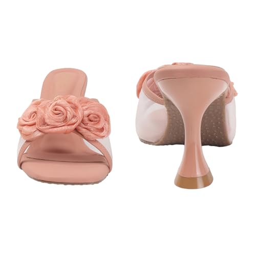 Image of Dely Bely Women's Black Floral Embellished Heels | Stylish Slip-On Party Sandals with Comfortable Heel for Wedding, Festive & Casual Wear