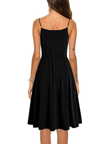 Women's Casual Summer Dress Beach Sleeveless Spaghetti Strap Adjustable Waist A Line Sun Dresses with Pockets 8262