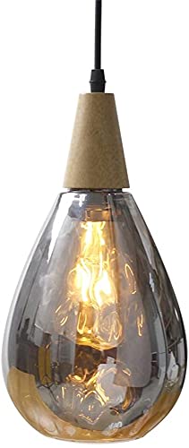Lywins E27 En bois Les gouttelettes d'eau Lumière de vague gris Verre Moderne nordique Suspensions Lampes suspendues Pour Salle à manger Cuisine Chambre Luminaire Cover