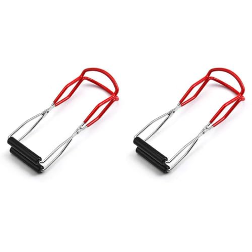 gifthub 2 Pcs Canning Jar Lifter Tongs, Multi-purpose Iron Jar Lifter with PVC Grips, Non Slip Canning Tools Bottle Picker Feeding Bottle Clip for Kitchen Restaurant(Red)