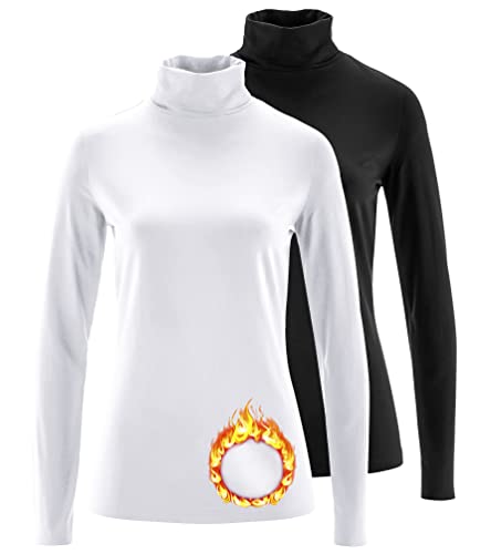 Image of TAIPOVE Cotton Fleece Lined Turtleneck Top for Women Long Sleeve Mock Turtle Neck Lightweight Sweater Thermal Underwear Shirt