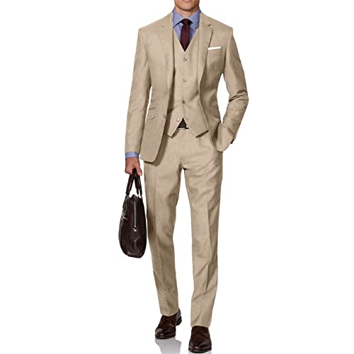 Image of Mens Suit Solid Two Button Slim Fit Suit Set for Wedding Formal Business Suit Men 3 Piece Suit Blazer Vest Pants Set