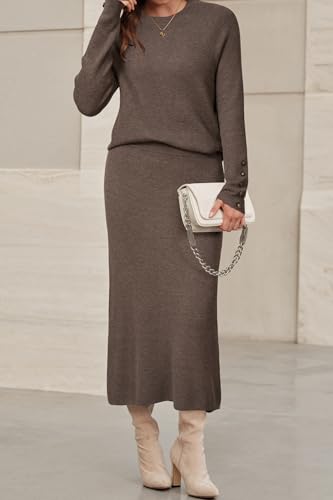 Arach&Cloz Women's Business Casual Sweater 2 Piece Sets Cofee M - image 3