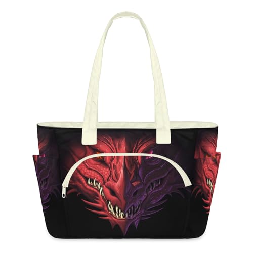 Sac fourre-tout anti-charge femme Red Evil Dragon, sac à main matelassé zippé grand volume