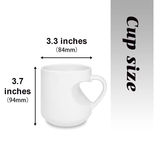 MR.R Set van 6 sublimatieblanks van kwaliteitsklasse A, vaatwasmachinebestendig, witte keramische koffiemokken, 375 ml, lege keramische drinkbeker met hartvormige greep voor melk, thee, cola, water - Image 5