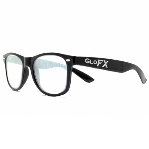 image for GloFX Black Frame Spiral Diffraction Glasses – Laser Etched for Hypn