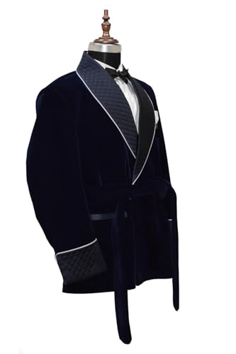 Men Smoking Jacket Long Blue Velvet Jacket for Men Hosting Dinner Blazers Jacket3
