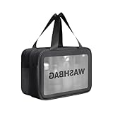 Bolsa de maquillaje transparente de gran capacidad impermeable para viajes, neceser de aseo, bolsa de aseo, gran capacidad, lavandería de viaje, transparente, negro, M, Mass Beauty