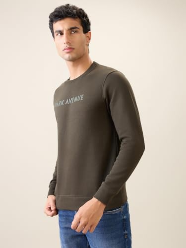 Image of Park Avenue Men Full Sleeve Slim Fit Solid Pattern Cotton Polyester Blend Regular Neck Regular Neck Casual Sweatshirt