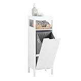 SoBuy Mueble Baño con Cesto para Ropa Sucia – Armario Compacto con Bolsa Abatible –Mueble Columna Baño Blanco, BZR122-W
