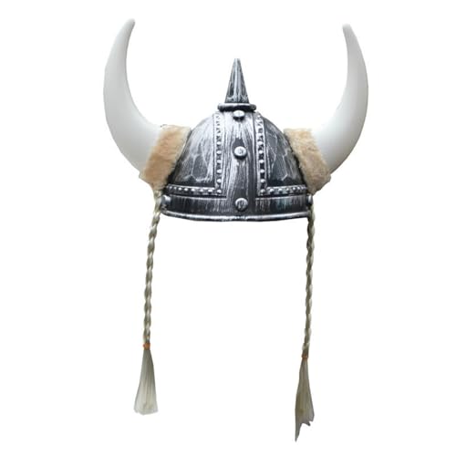 YONGHS Medieval Viking Horned Helmet Berserker Soldier Sallet Toy Barbarian Warrior Hat For Silver One Size