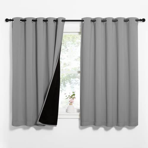 Image of NICETOWN 100% Blackout Curtains with Black Liners, Thermal Insulated Full Blackout 2-Layer Lined Drapes, Energy Efficiency Window Draperies for Bedroom (Silver Grey, 2 Panels, 62-inch W by 63-inch L)