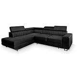 Masseno Ecksofa NOLA L-S mit Schlaffunktion L-Form, Sofa mit Bettkasten, Wohnzimmersofa, Couch, Soffa, Bettsofa, Couchgarnitur- Schwarz, Monolith 95
