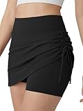 Mocturnity Damen 2-in-1 Wandelbarer Sportrock mit Kordelzug - Knielanger Skort mit für Sport & Schwarz XXL